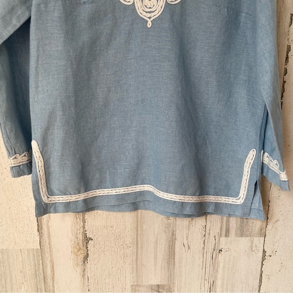 Point Sur J. Crew Blue White Linen Cotton Blend Blouse Size XS - Picture 6 of 12